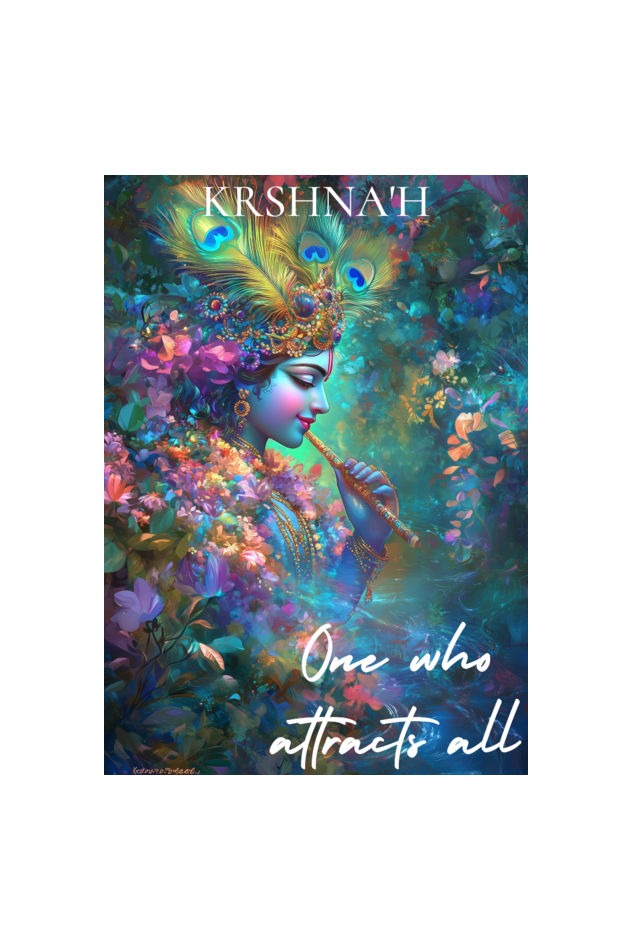 Divine Krishna Art - A4 Framed Poster | Vishnu Sahasranamam Series | Krishna'ḥ: The One Who Attracts All