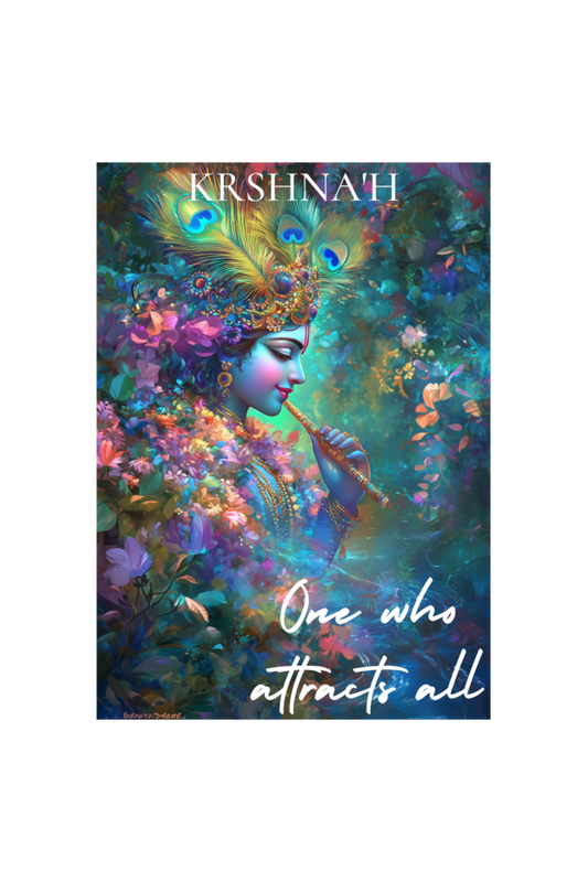 Divine Krishna Art - A4 Framed Poster | Vishnu Sahasranamam Series | Krishna'ḥ: The One Who Attracts All